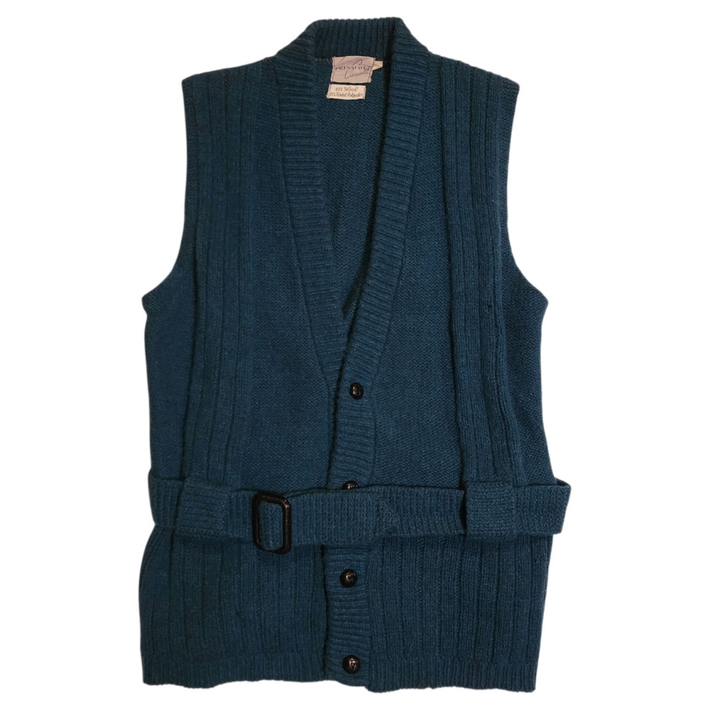 Vintage 50s 60s Presscott Wool Cardigan Womens Size S Blue Shaggy Fuzzy Preppy